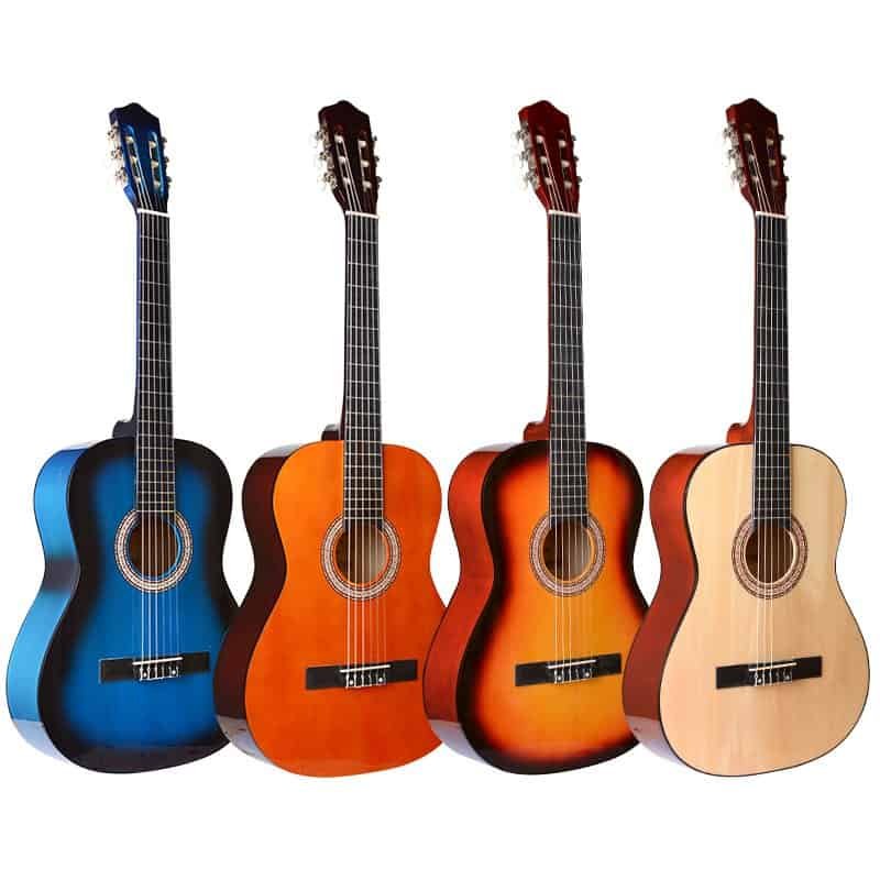 Gran venta de instrumentos musicales de guitarra clásica de viaje de tilo colorido de 39 pulgadas