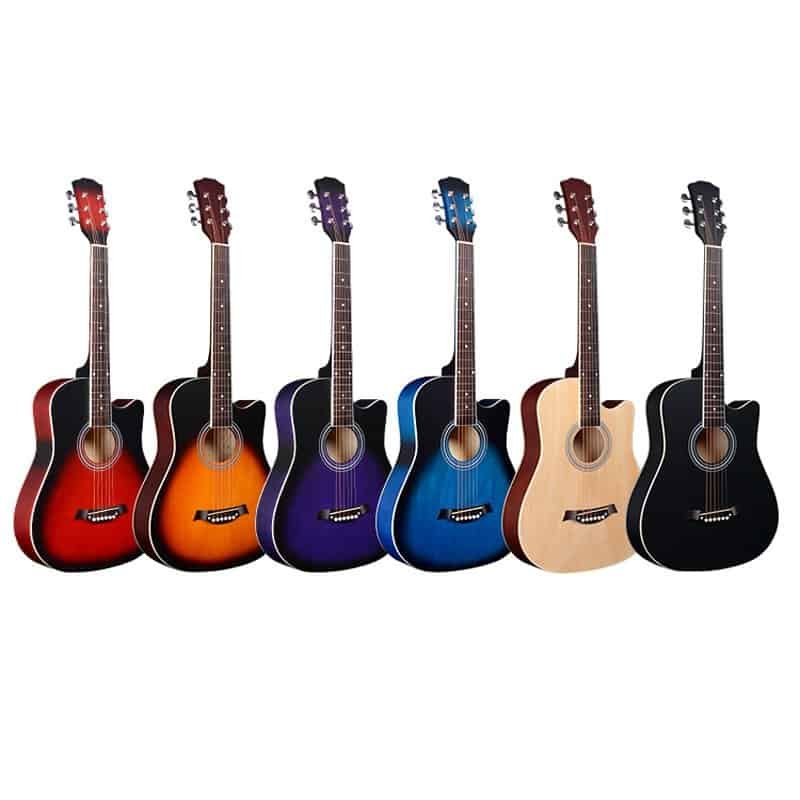 Gran oferta de guitarra acústica asequible de madera de tilo de 38 pulgadas con encuadernación ABS