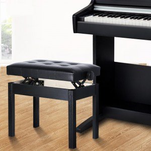 Black Adjustable piano bench with book case