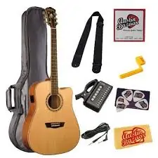 Acoustic guitar along with different accessories you can purchase with it