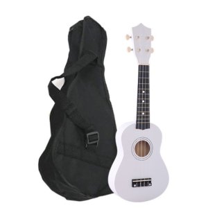 white ukulele with case