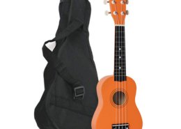 orange ukulele with case