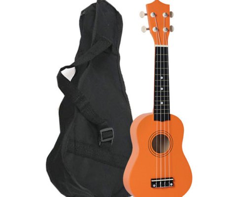 orange ukulele with case