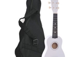 white ukulele with case