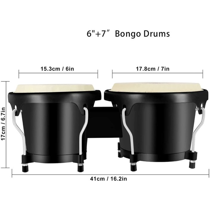 Bongo Drum Set, 6” and 7” Percussion Instrument