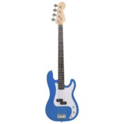 Blue electric bass guitars