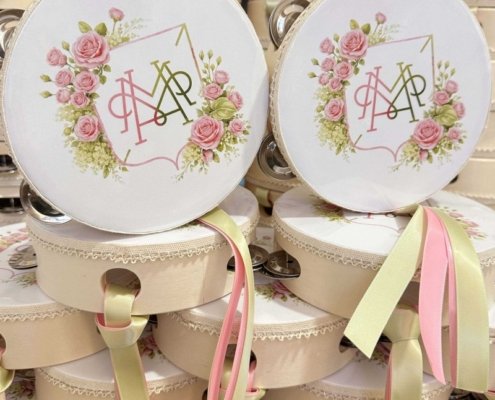 Mini panderetas de boda con cintas suaves para regalos de boda