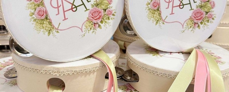 Mini panderetas de boda con cintas suaves para regalos de boda