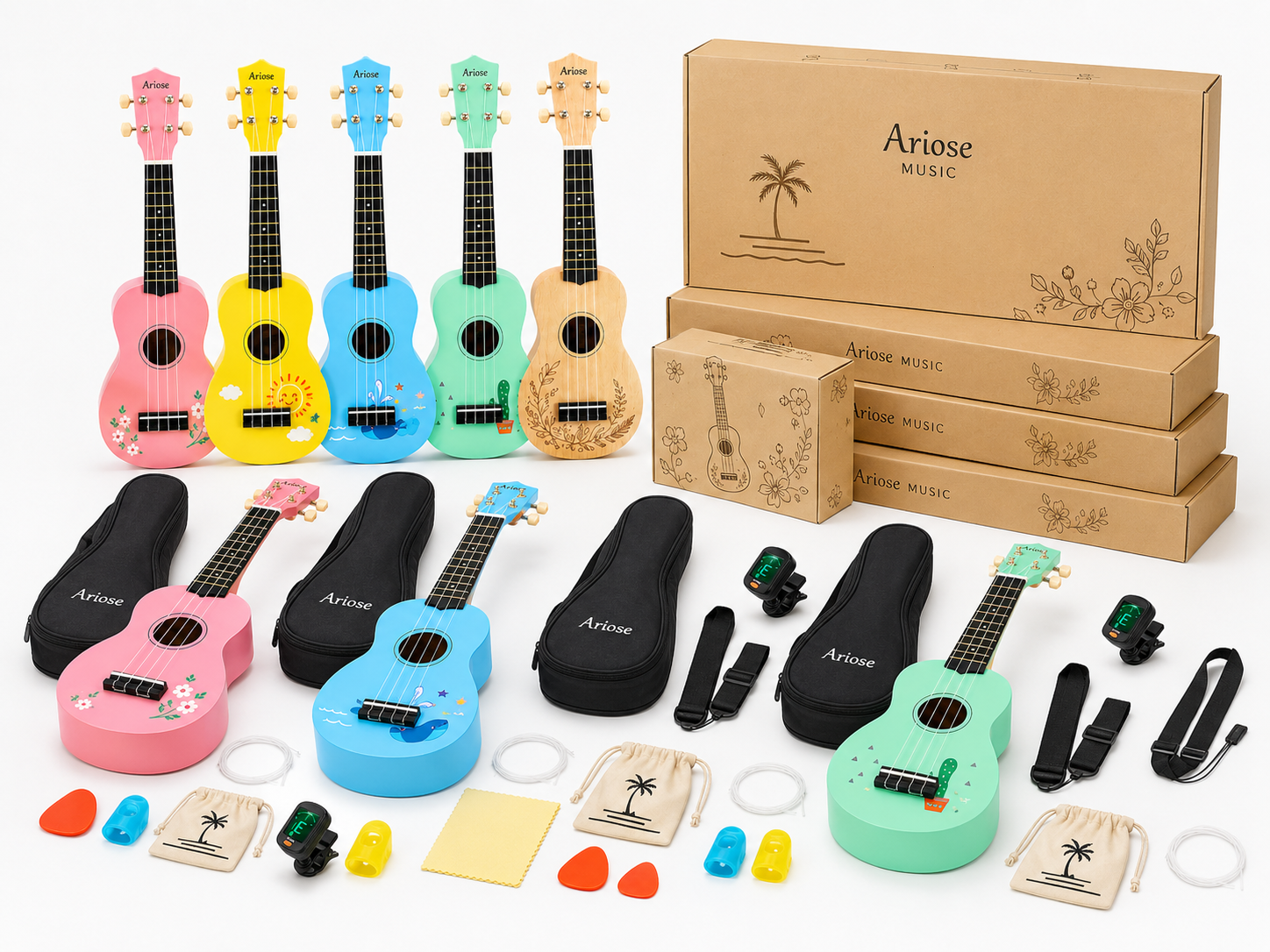 Approbation d'un échantillon de ukulélé personnalisé pour enfants avec logo et accessoires