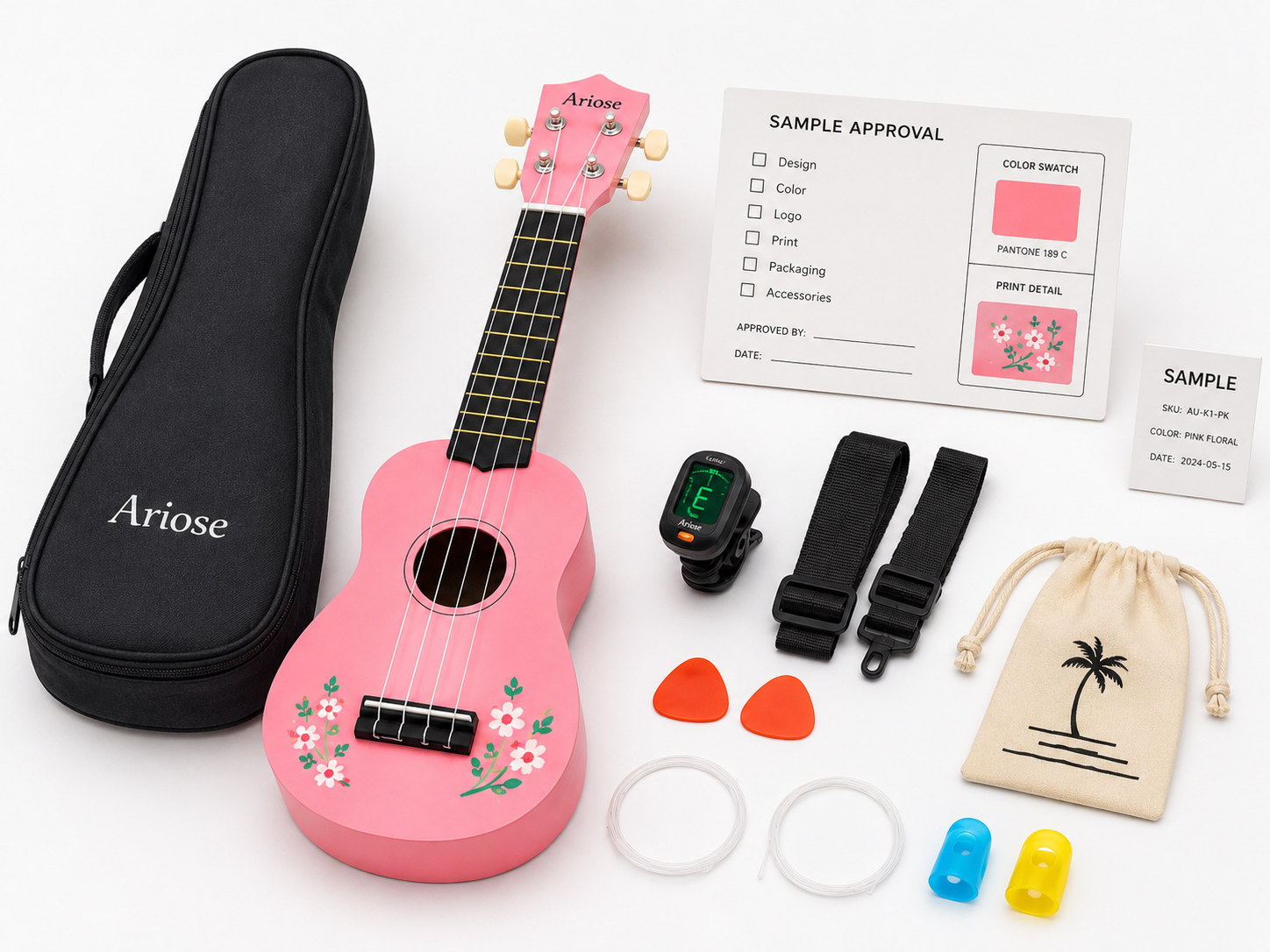 Projet de cadeaux en gros de ukulélés personnalisés pour enfants avec des designs et accessoires colorés