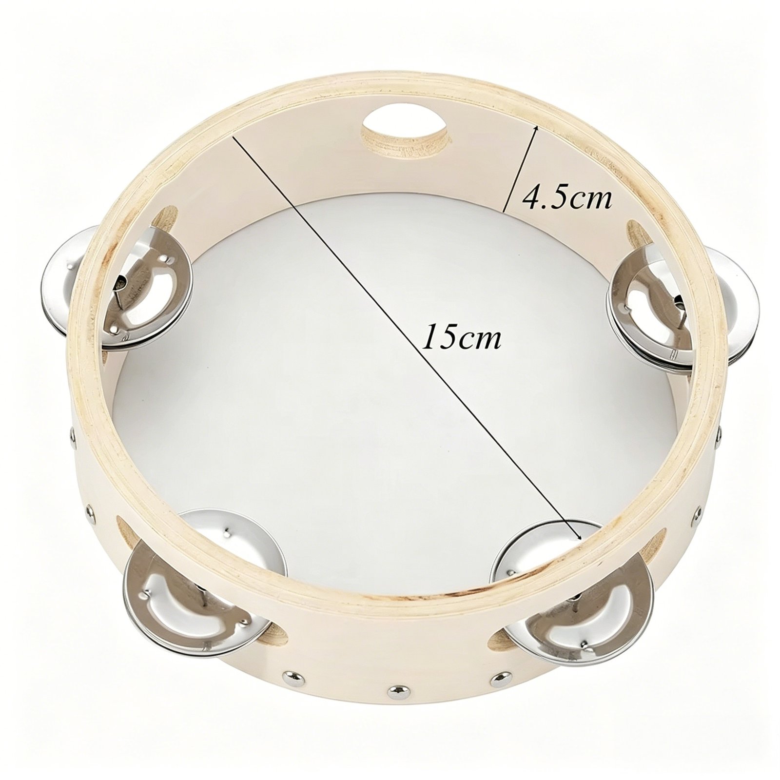 Tambourine side hole for attaching decorative ribbons
