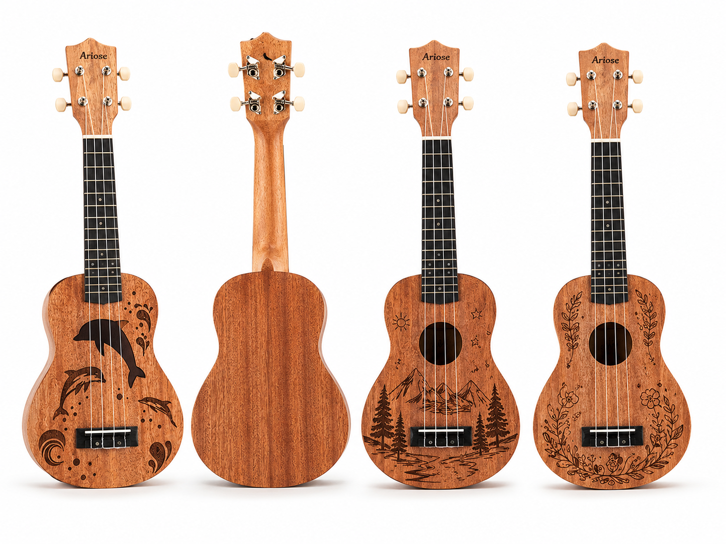 Ukulele aus massivem Holz mit individueller Lasergravur